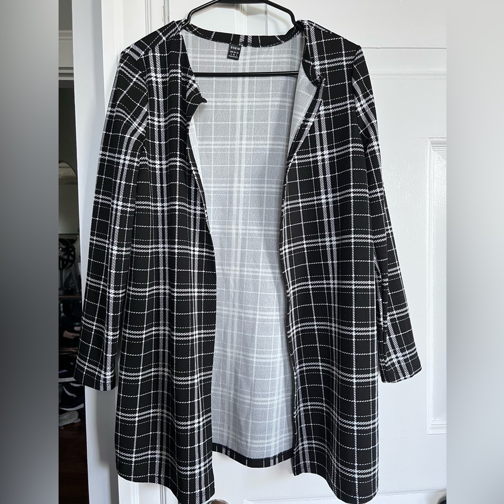 SHEIN Black and White Plaid Blazer